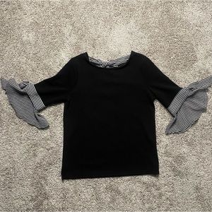 New York & Company Black White Blouse Bow tie Back Size XS